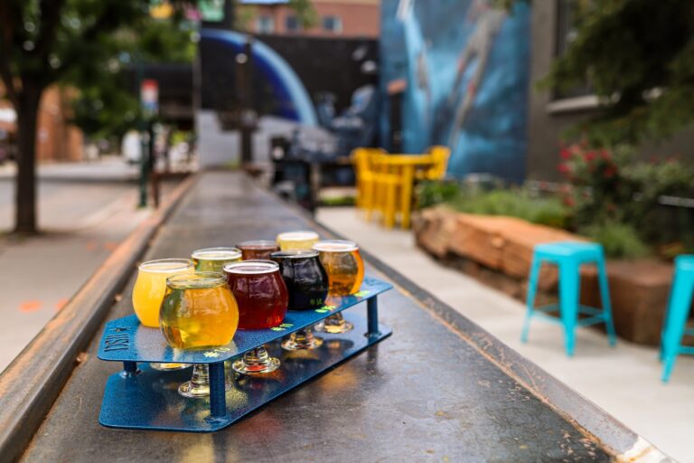 Dark Sky Brewing beer sampler outdoors