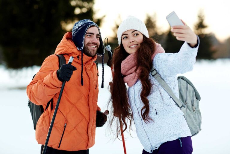 Skiers take a selfie