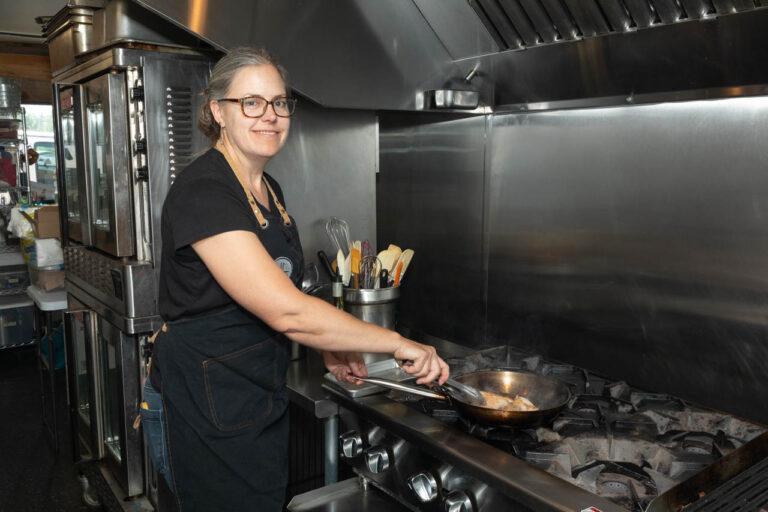 Laura Chamberlin cooks chicken