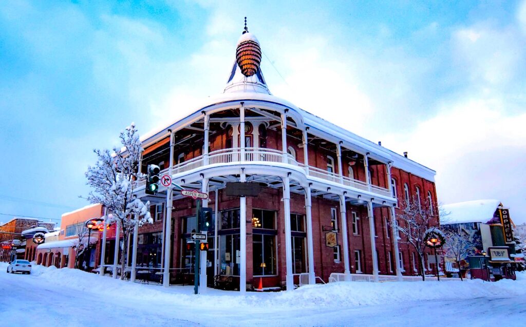 Weatherford Hotel in winter with Pinecone prepared.